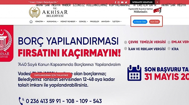 Artık Akhisar' da Ödemeler E-Devlet Üzerinden Yapılabilecek